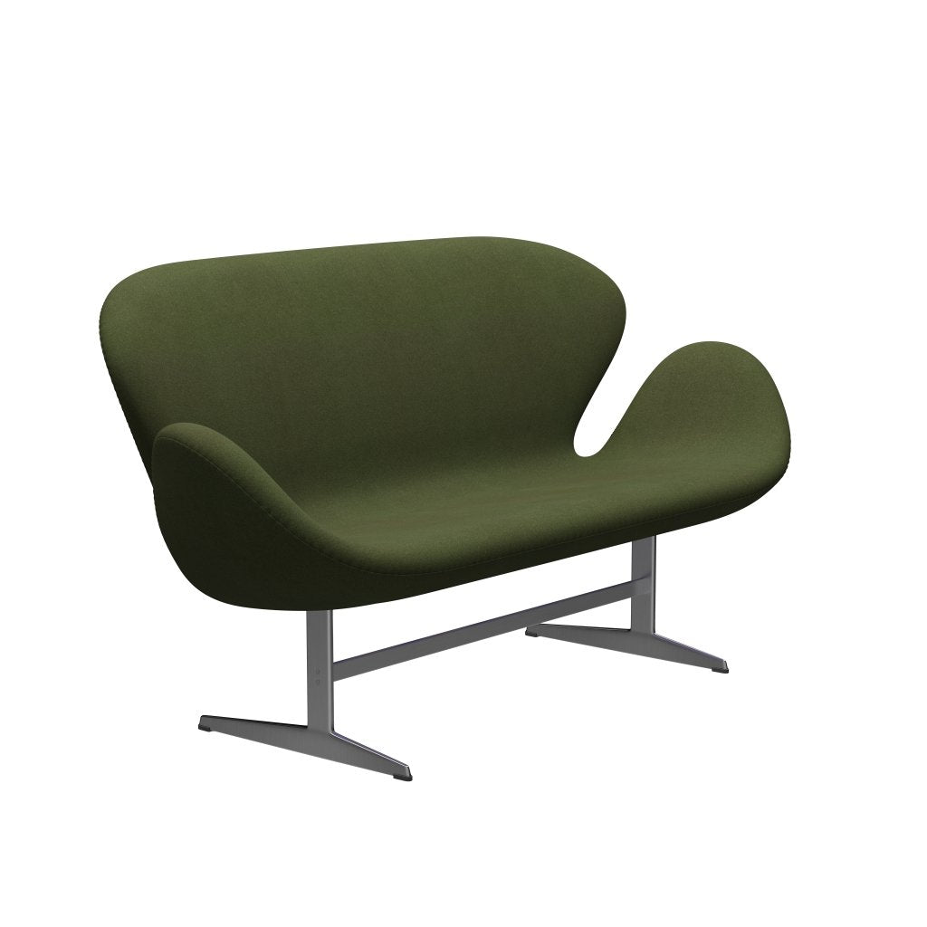 Fritz Hansen Swan Sofa 2 Seater, Satin Brushed Aluminium/Tonus Military Green