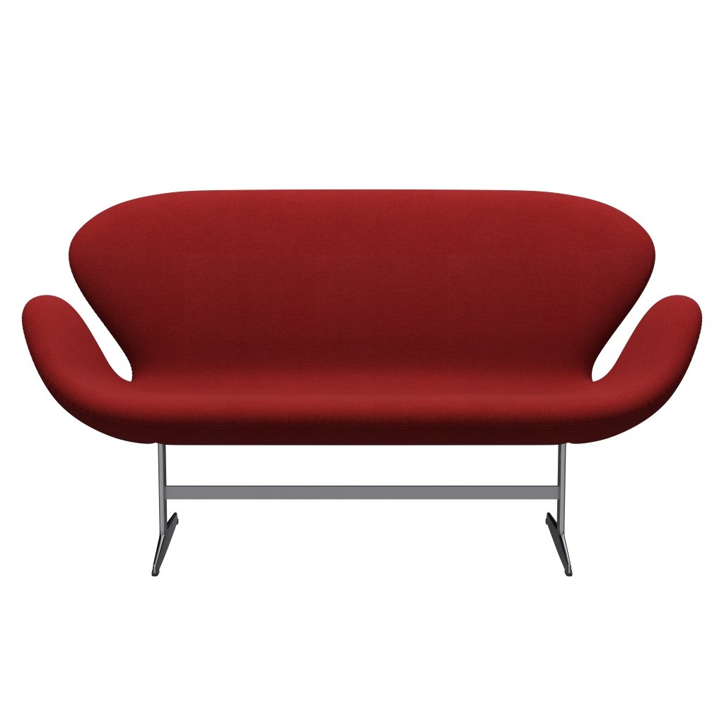 Fritz Hansen Swan Sofa 2, satynowy szczotkowany aluminium/tonus spalone czerwone