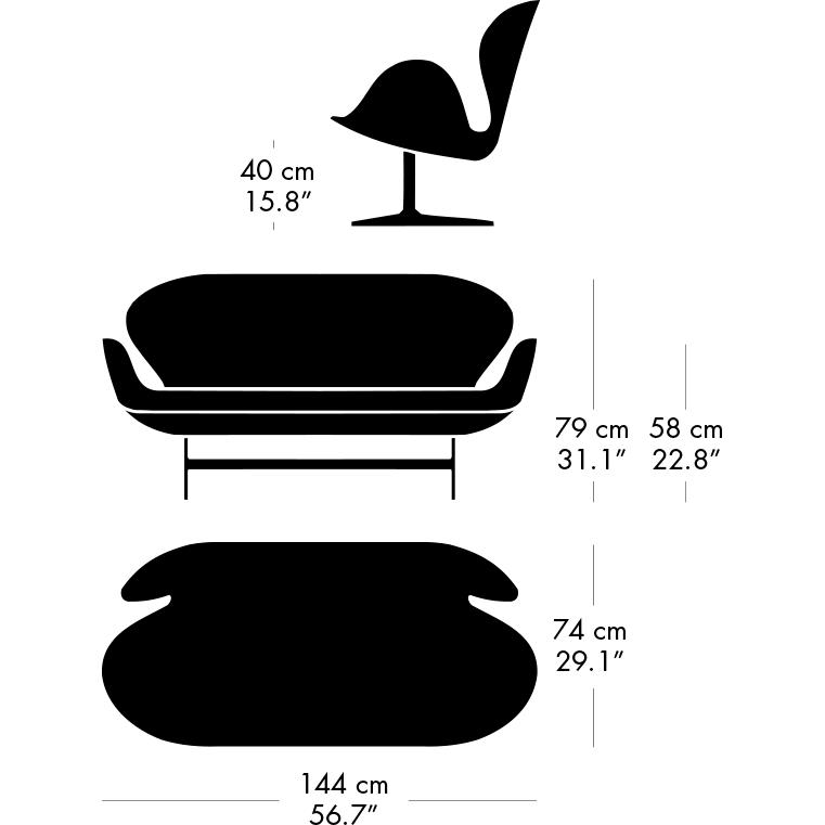 Fritz Hansen Swan Sofa 2 Seater, Black Lacquered/Tonus Dark Grey