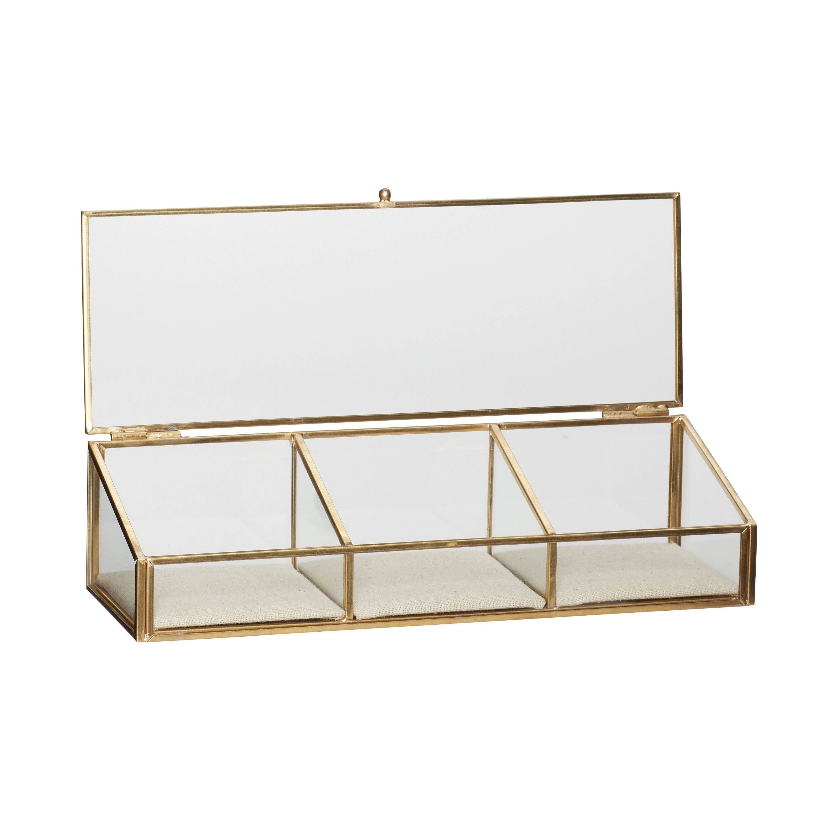 Hübsch Ecru Glass Box Glass/Canvas/Metal Clear/Beige/Brass S/3