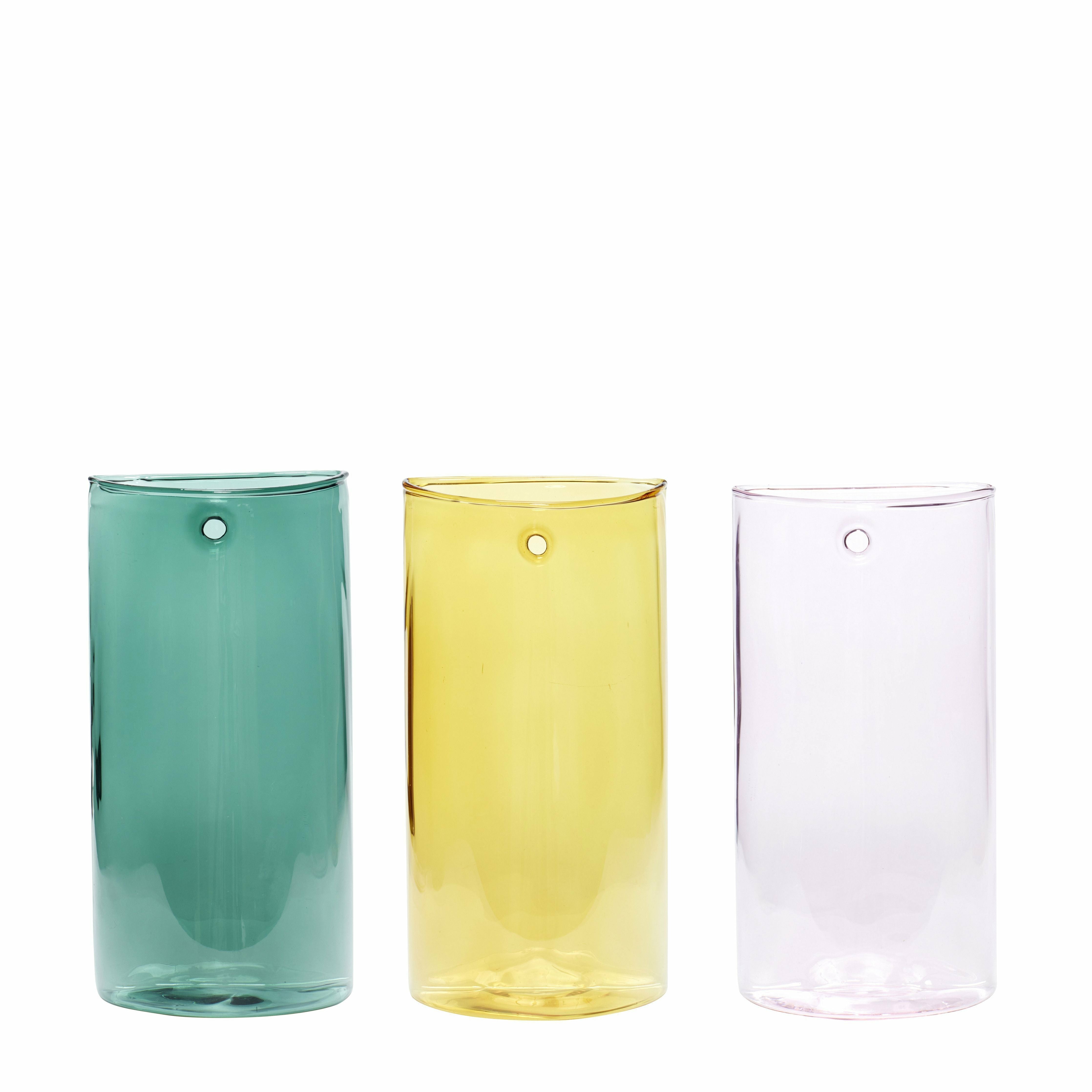 Hübsch Popsicle Vase Glass Pink/Yellow/Green Set Of 3