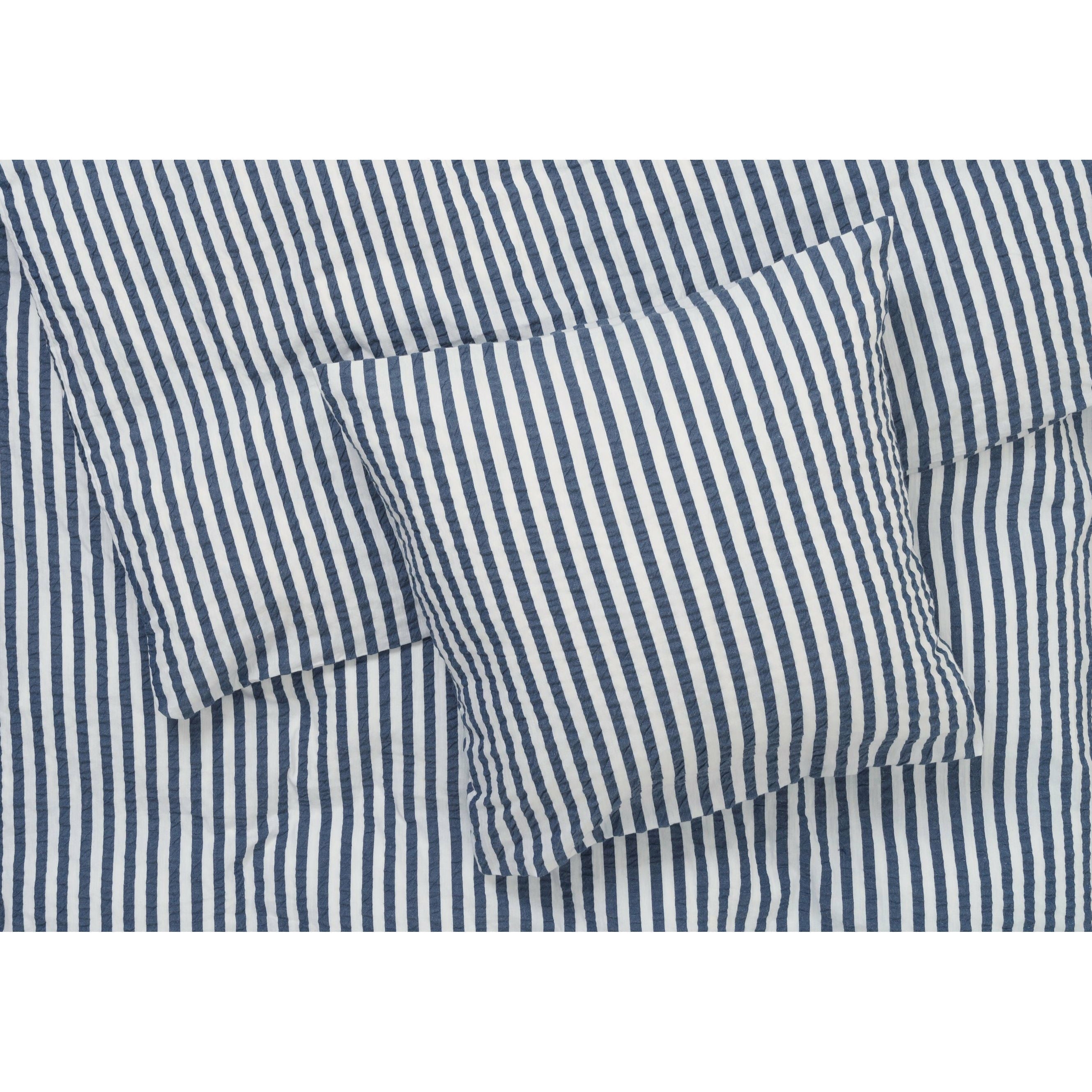 Juna Bæk & Bølge Lines Bed Linen 200x220 cm, ciemnoniebieski/biały