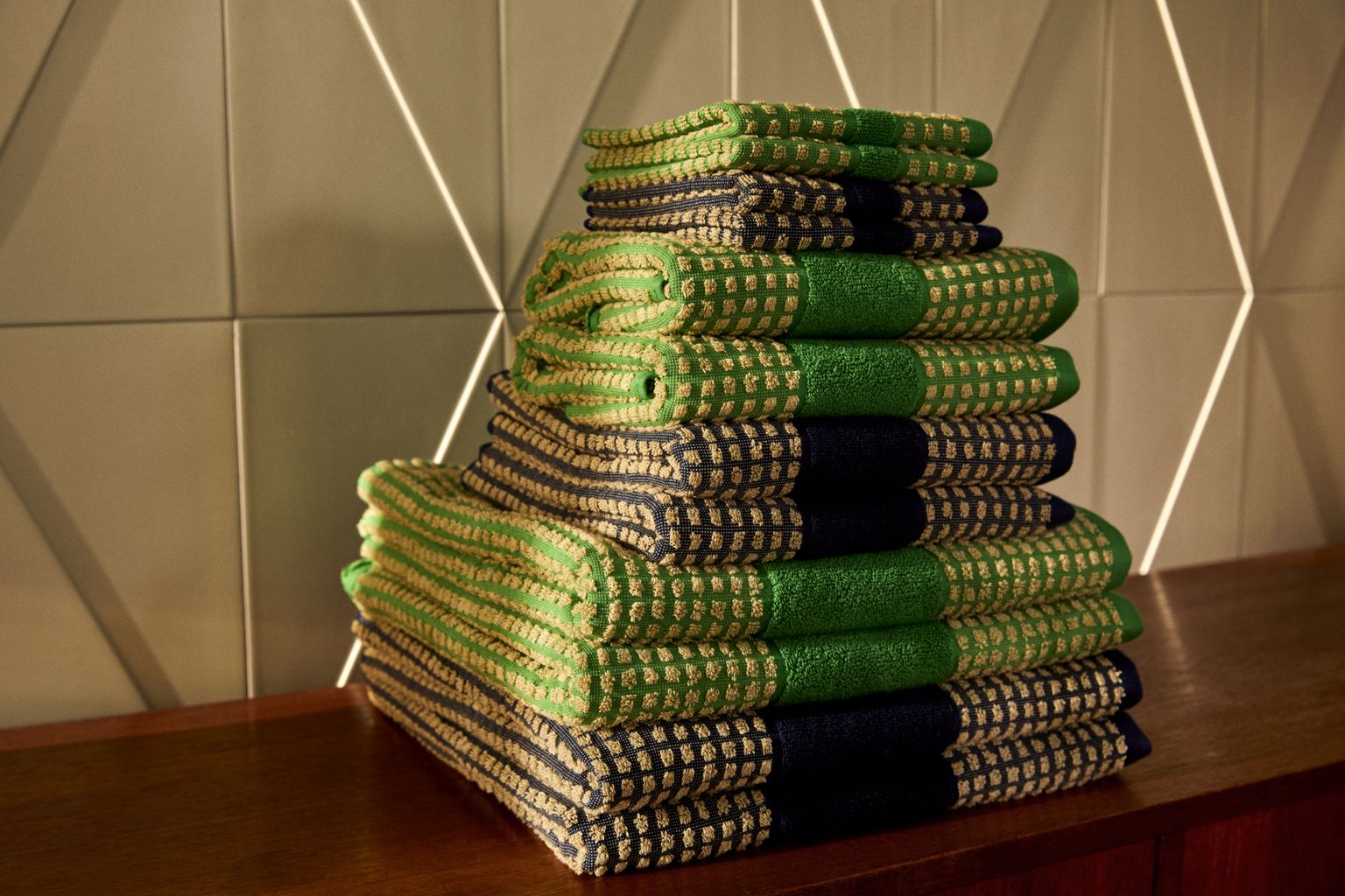 Juna Check Washcloth 30 x30 cm, zielony/beżowy
