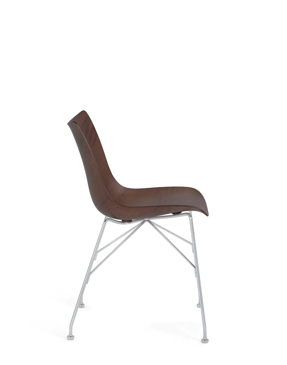 Kartell P/Wood Chair Slatted Ash, Dark Wood/Chrome