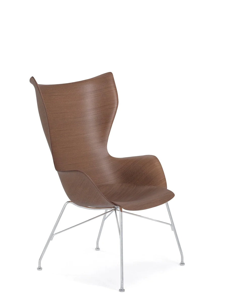 Kartell K/Wood Armchair Basic Veneer, Dark Wood/Chrome