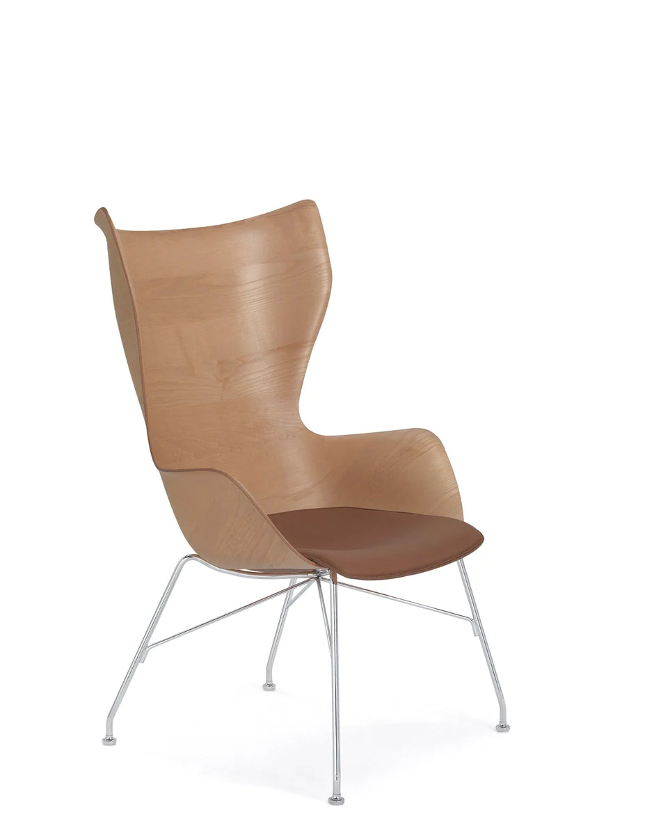 Kartell K/Wood Armchair Leather, Light Wood/Chrome