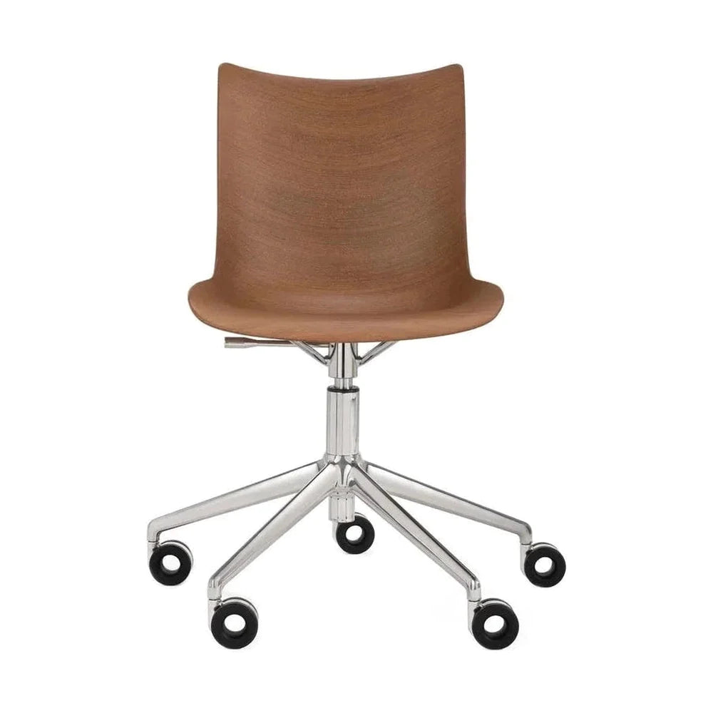 Kartell P/Wood Chair With Wheels, Dark Wood/Chrome
