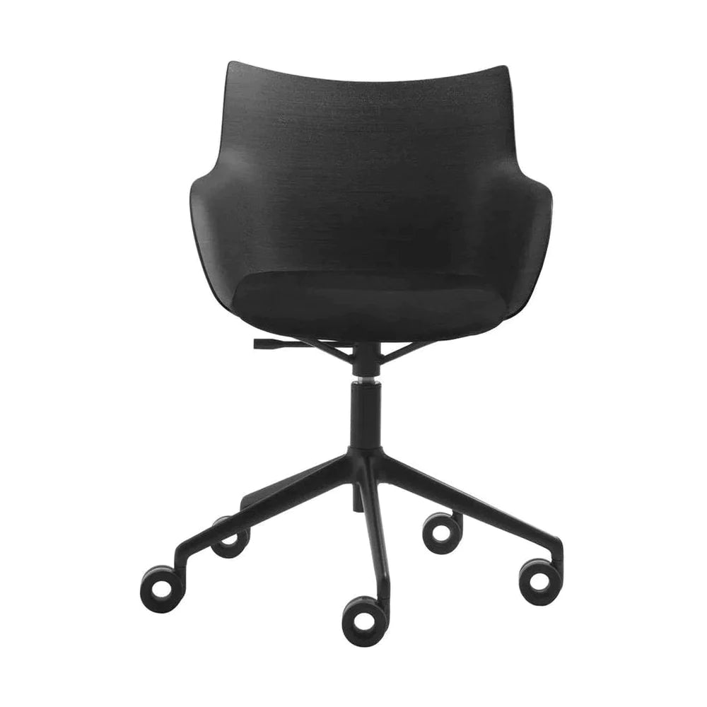 Kartell Q/Wood Armchair With Wheels, Black Wood/Black/Black