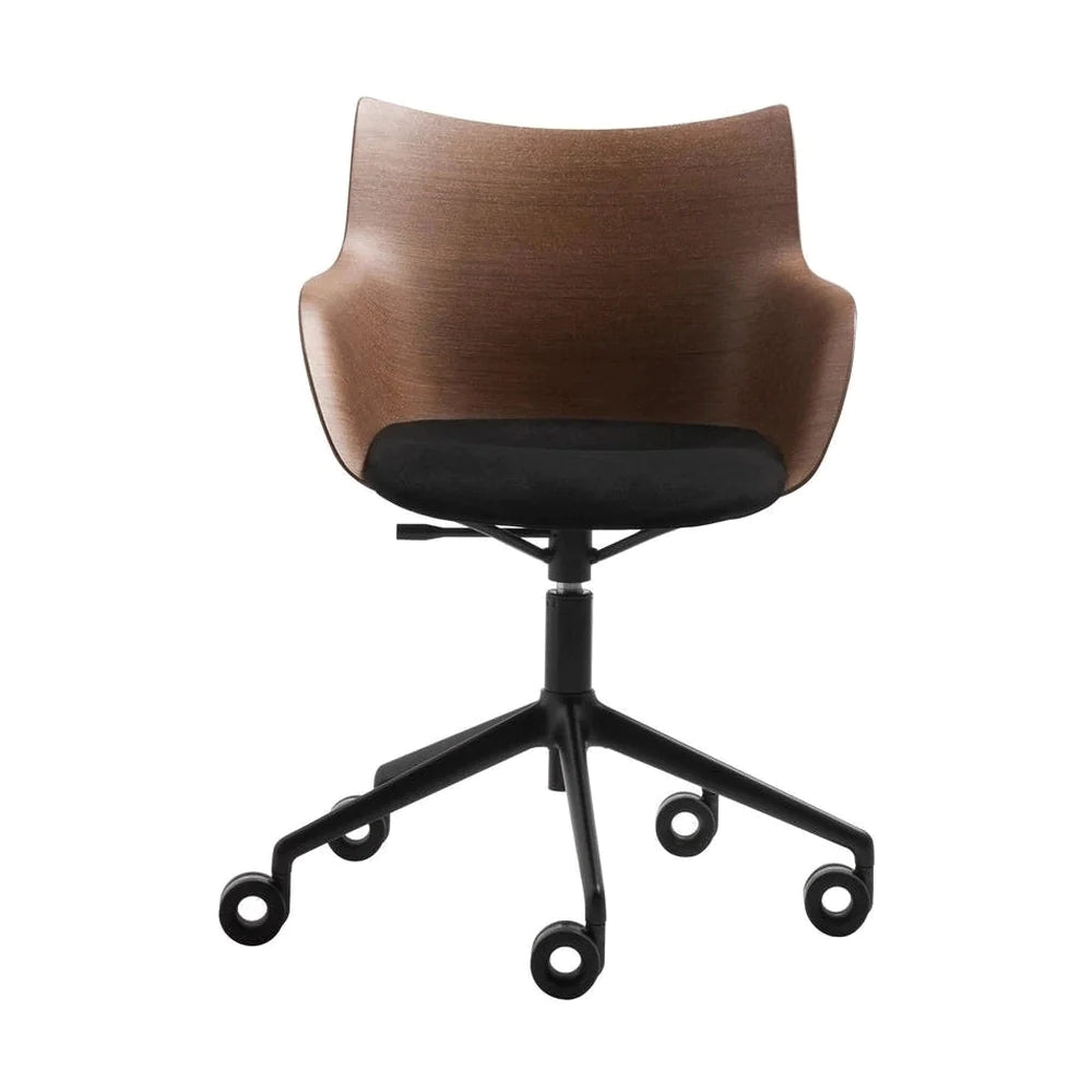 Kartell Q/Wood Armchair With Wheels, Dark Wood/Black/Black