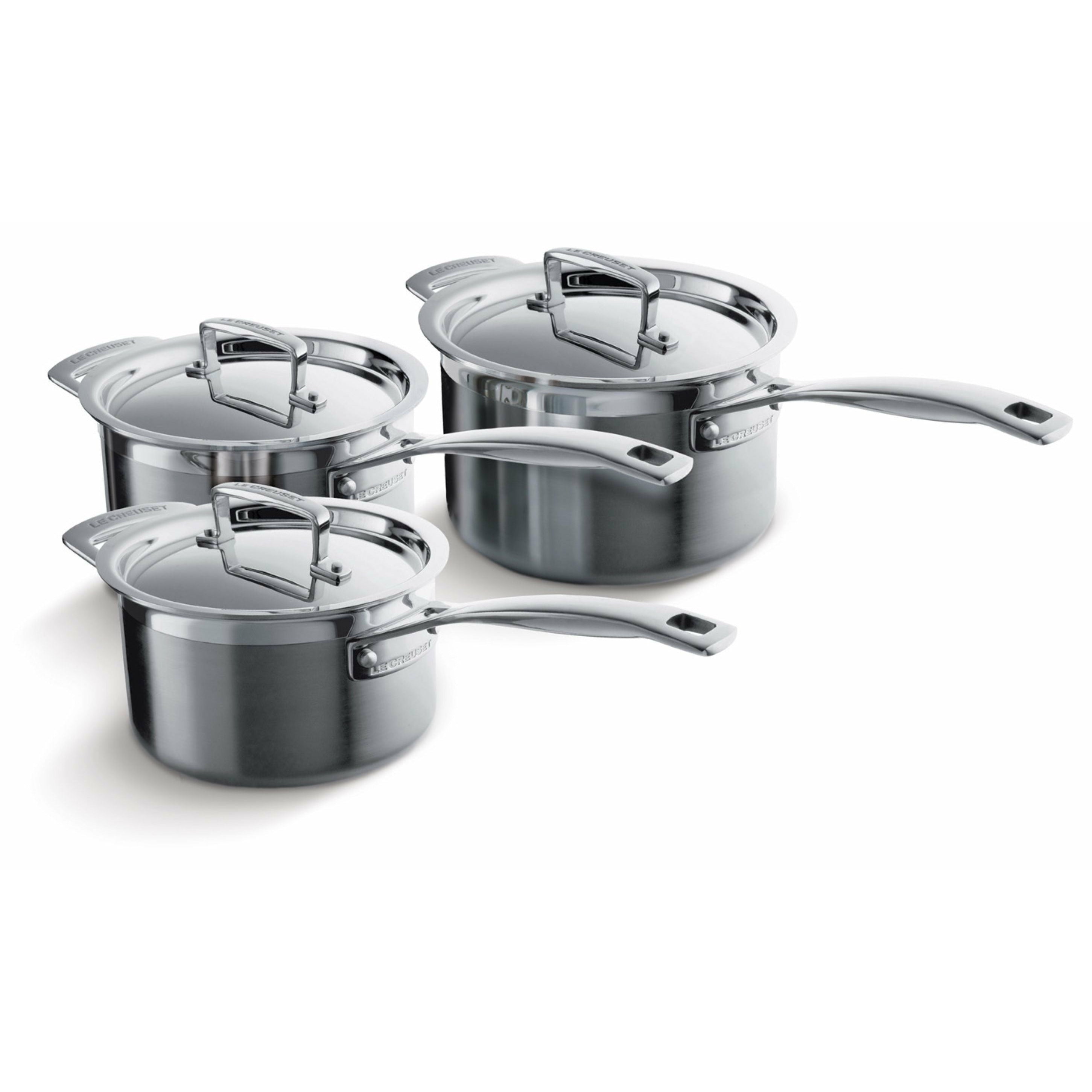 Le Creuset 3 Ply Stainless Steel 3 Piece Saucepan Set, 16+18+20 Cm