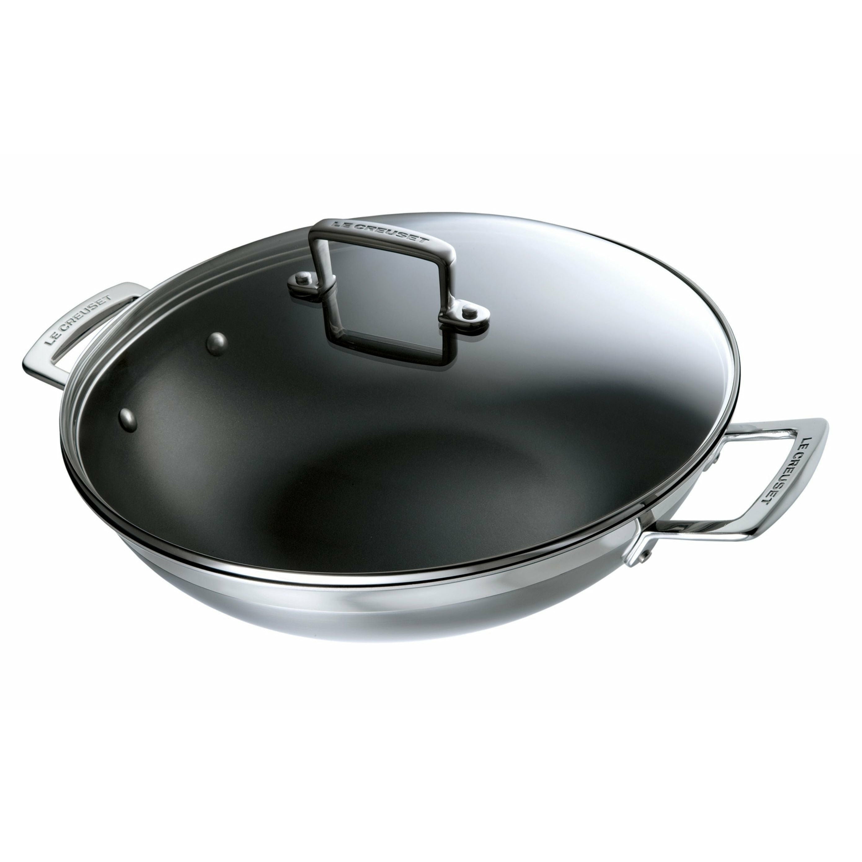 Le Creuset 3 Ply Stainless Steel Non Stick Wok With Glass Lid 4.3 L, 30 Cm