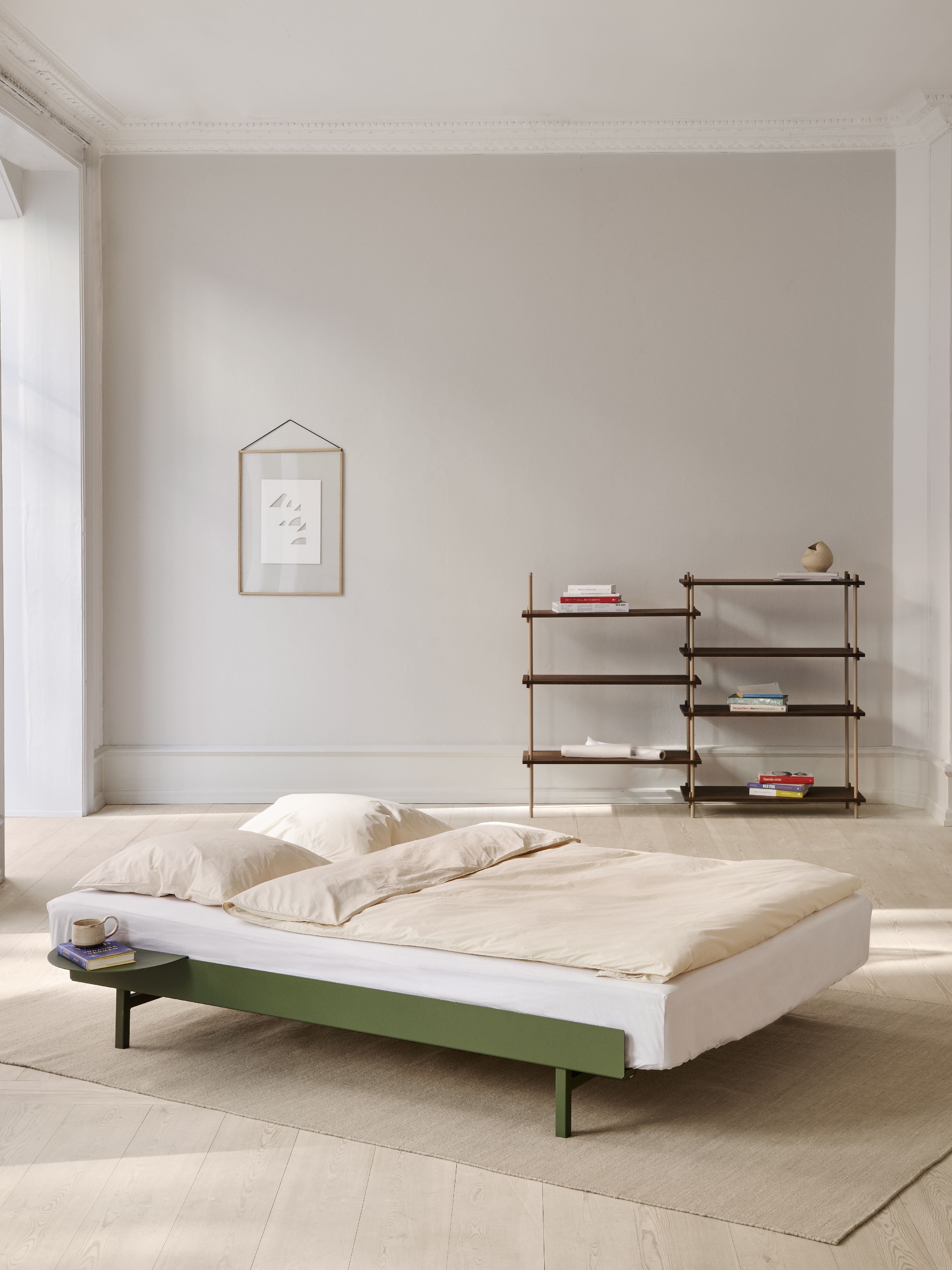 Łóżko Moebe z 2 stołami nocnymi 90 180 cm, sosnowy zielony