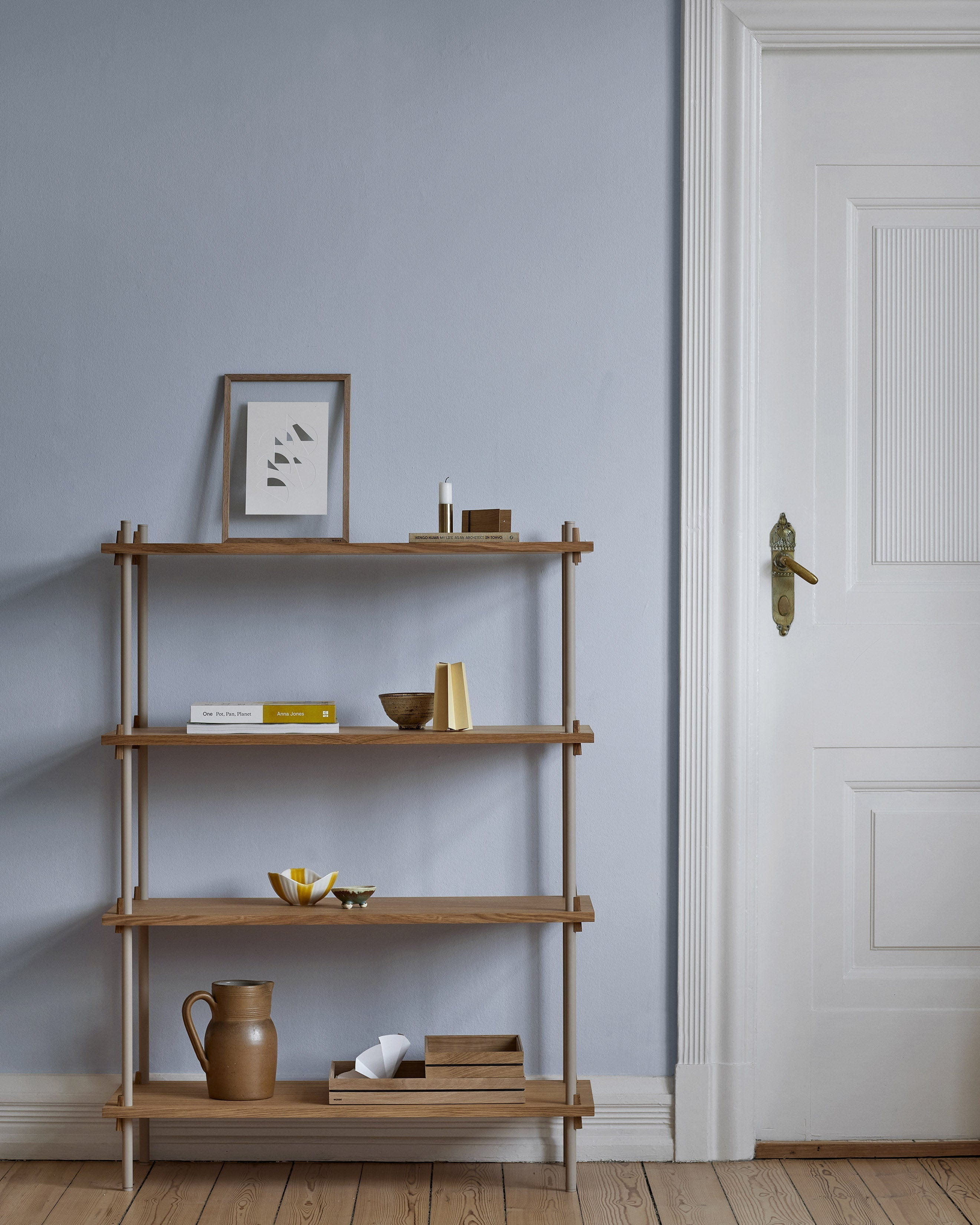 Moebe Shelving System S.255.2.B, Oak/Warm Grey