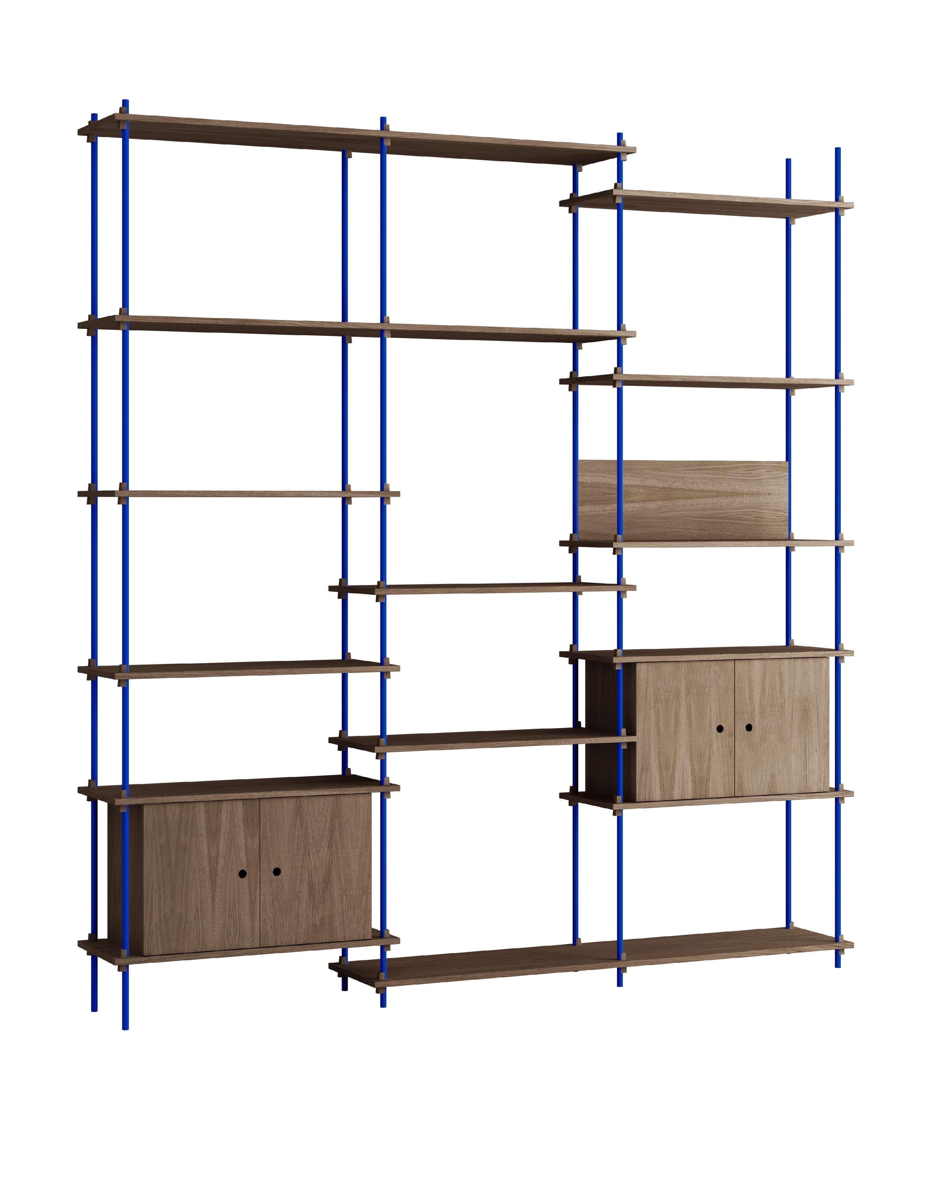 Moebe Shelving System S.255.3.B, Smoked Oak/Deep Blue