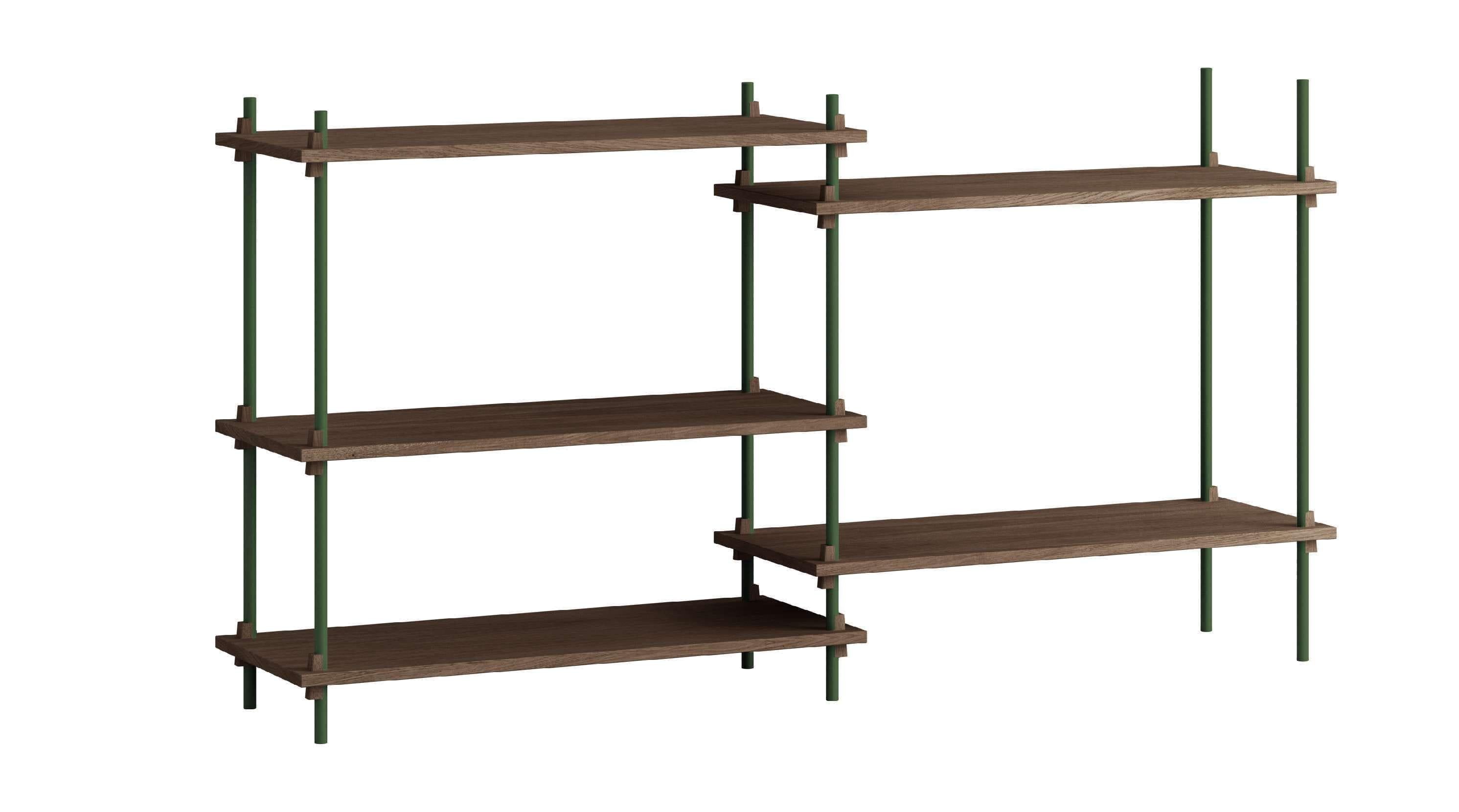 Moe System Shelving System S.85.2.A, wędzona zielona dębowa/sosna