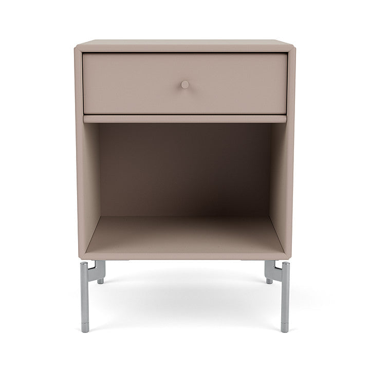 Montana Dream Nightstand With Legs, Mushroom Brown/Matt Chrome