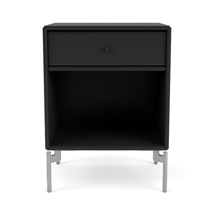 Montana Dream Nightstand With Legs, Black/Matt Chrome