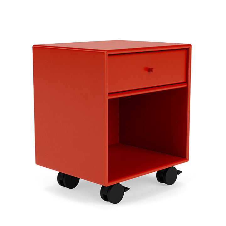 Montana Dream Nightstand With Castors, Rosehip Red