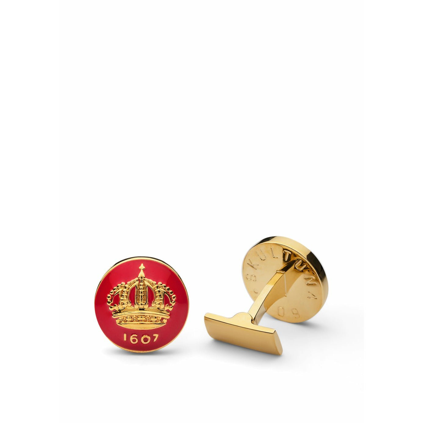 Skultuna Crown Gold Cufflink Ø1,7 cm, Włoski Racing Red