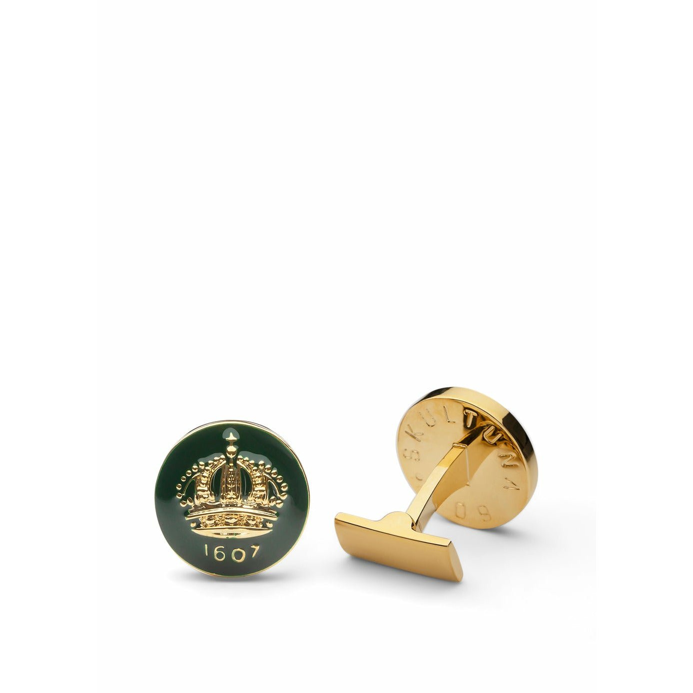 Skultuna Crown Gold Cufflink Ø1,7 cm, wyścigi zielone