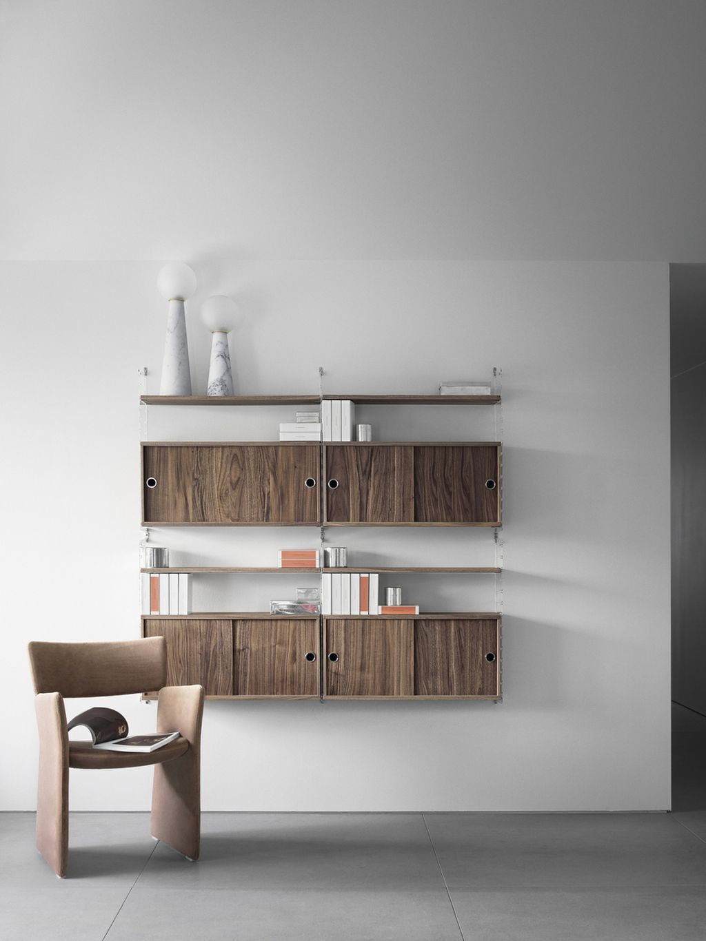 String Furniture String System Cabinet Element With Sliding Doors Black Stained Ash, 20x78x37 Cm