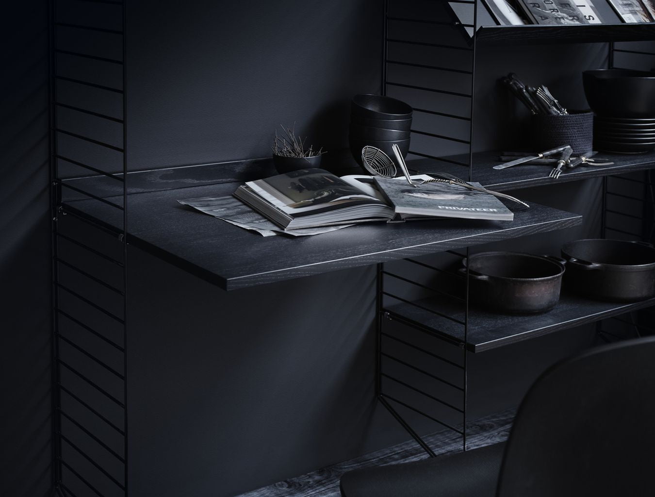 Meble sznurkowe System roboczy biurko, czarny popiół popiołu