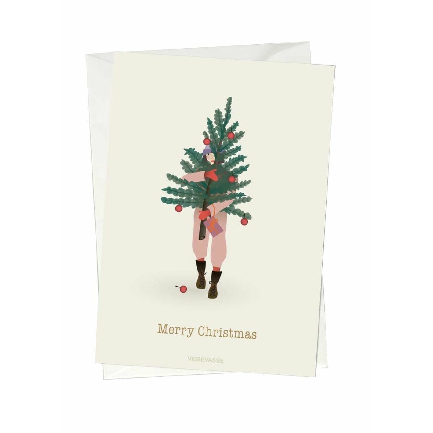 Vissevasse Merry Christmas Tree & Girl Greeting Card, A6