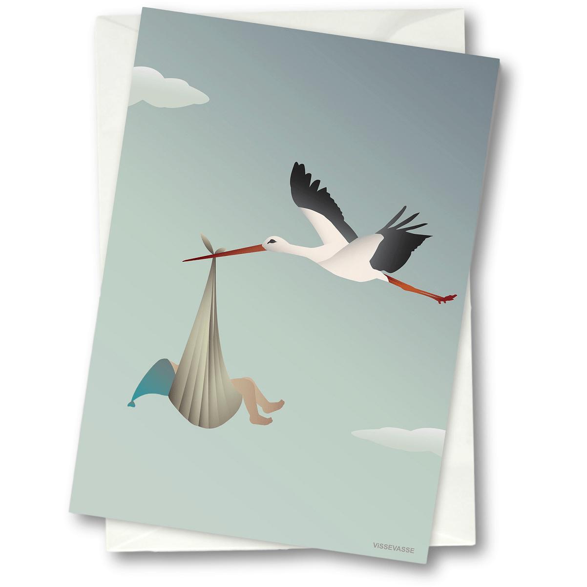 Vissevasse Stork Greeting Card 15 x21 cm, niebieski